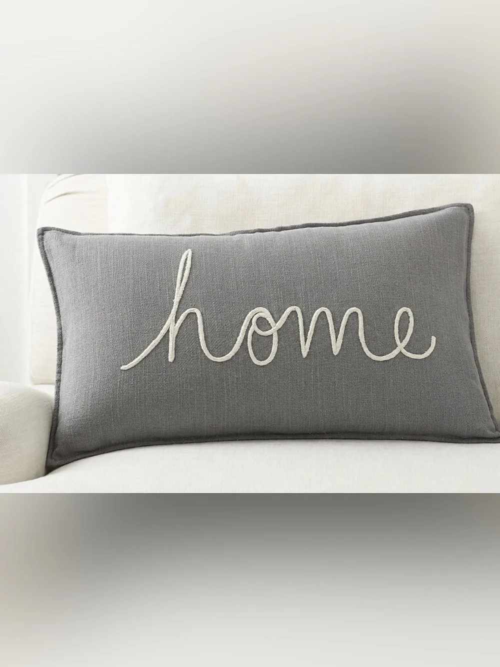 Pottery Barn Gray Embroidered Tag Lumbar Pillow